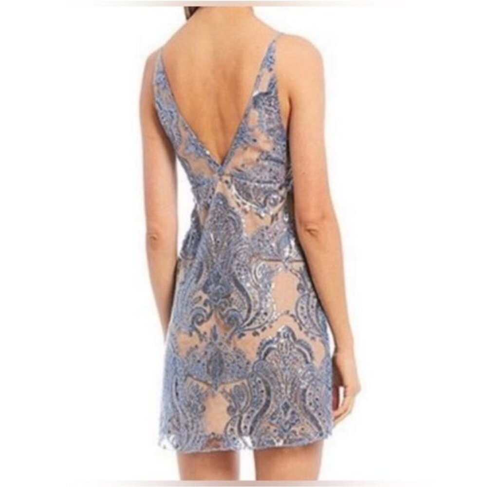 Free People Night Shimmers Blue + Tan Sequin Mini Dress Size 6 - Picture 2 of 6